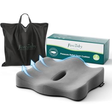 Imagem de Forcanby Almofadas de assento para cadeiras de escritório - Almofada de assento para alívio de pressão, ciática e suporte para as costas, almofada de espuma viscoelástica para cadeira de escritório