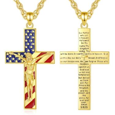 Imagem de EUDORA Colar de cruz crucifixo com versículo da Bíblia para mulheres e homens prata esterlina S925 banhado a ouro 18 K, colar de crucifixo pingente de cruz de Jesus, joias cristãs, presentes para