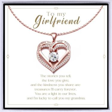 Imagem de Colar de coração banhado a ouro rosa "I Love You" para mulheres, colar de amor eterno, pingente de pedra do mês de nascimento para aniversário dela, aniversário, dia dos namorados, presente de Natal