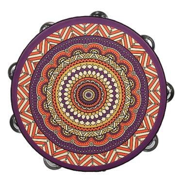 Imagem de Amgei Tambor de mão de instrumento de percussão musical, 25,4 cm, pandeiro de madeira, com fileira dupla, 16 peças, pratos de metal, jingles, instrumento de percussão musical para jogos e adultos