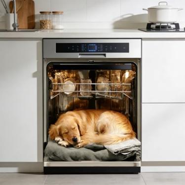 Imagem de Leniutor 1 peça de adesivo de painel de capa de adesivo de máquina de lavar louça de gato decorativo, adesivo de geladeira de animal de desenho animado decorativo, adesivos de máquina de lavar de