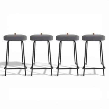 Imagem de Kit 04 Banquetas Médias Para Cozinha Vik Estofada Linho Grafite - Desk