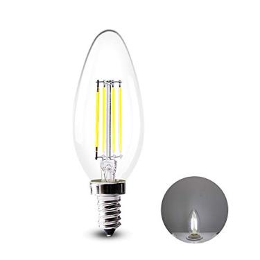 Imagem de Lâmpada LED de filamento E14 C35 4W, equivalente a 35W, branco frio 6000-6500K, lâmpada de vela com rosca Edison pequena, para lustre, arandela ou luminária pendente.