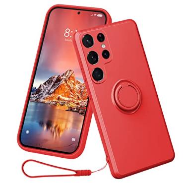 Imagem de 13peas Capa compatível com Samsung Galaxy S22 Ultra(5G lançado em 2022), silicone com anel de 360°, capa com suporte giratório para suporte magnético para carro, capa protetora com alça (vermelha)
