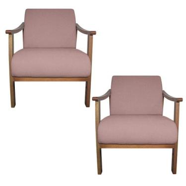 Imagem de Kit 02 Poltrona Liz Base Madeira Linho - Amarena Móveis, Rosê