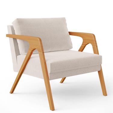 Imagem de Poltrona Decorativa Para Sala De Estar Pietra Com Estrutura De Madeira L02 Linho Cru - Lyam Decor