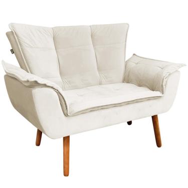 Imagem de Poltrona Namoradeira Pés Palito Charger Veludo Bege - Gran Belo