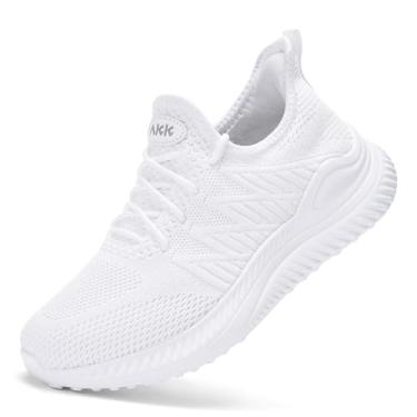 Imagem de Akk Tênis feminino de caminhada, sem cadarço, espuma viscoelástica, leve, casual, para academia, trabalho, viagem, treino, Largo-branco028, 9.5 Wide