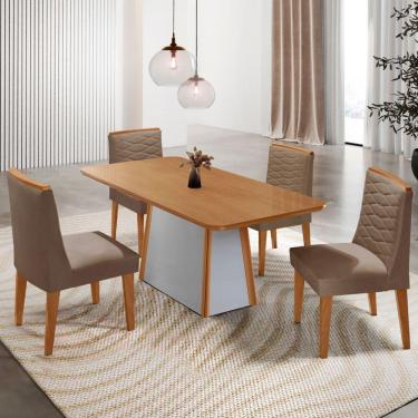 Imagem de Mesa De Jantar Diane 120cm Tampo Mdf Lam 4 Cade Eloise Moderna Veludo Capuccino Naturale Off White
