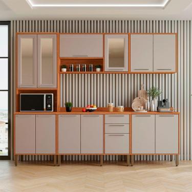Imagem de Cozinha Compacta 5 Peças 13 Portas 2 Gavetas Paris Sallêto Cinamomo Com Off White