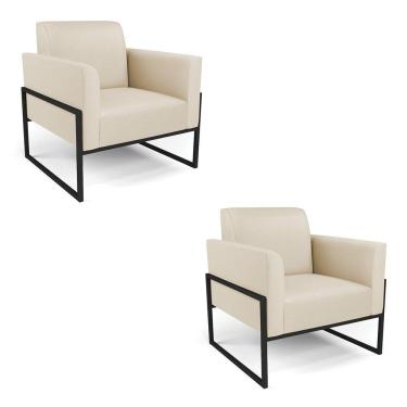 Imagem de Kit 2 Poltronas Base Industrial Alta Preto Marisa Corino Bege D03 - D\'rossi