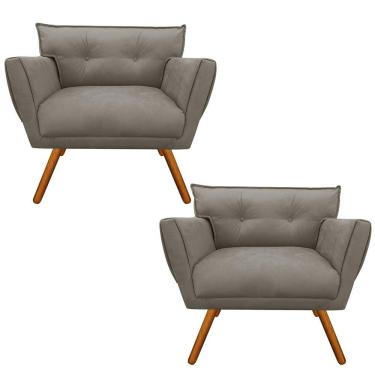 Imagem de Kit 02 Poltronas Anitta Suede Marrom Rato Pés Palito D´rossi