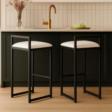 Imagem de Kit 2 Banqueta Alta Cozinha Balcão Gourmet Bar material sintético Banc