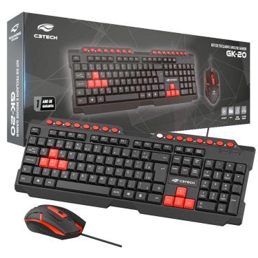 Imagem de Kit Combo Teclado E Mouse Gamer C3tech Gk-20v2bk, Teclado Multimidia Abnt2 Usb + Mouse 1200dpi Usb, Preto E Vermelho