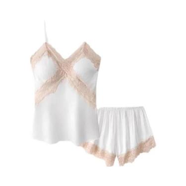 Imagem de Conjunto De Pijama Em Cetim Preto Com Renda Para Mulheres, Top Cami Se