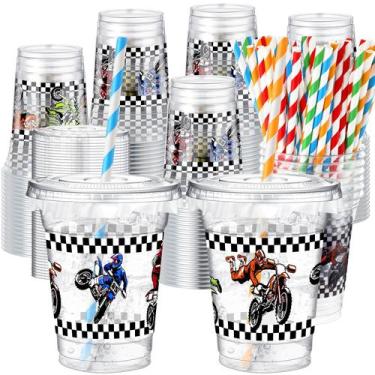 Imagem de Copos plásticos descartáveis Teenyyou 350 ml com canudos, tampas de 50