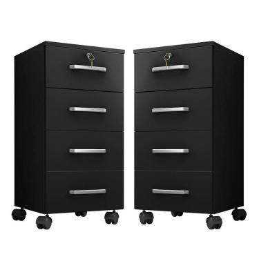 Imagem de Kit 2 Gaveteiros Para Escritório Com Chave E Rodízios 4 Gavetas Gávea Preto