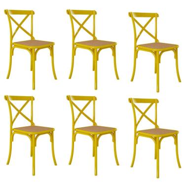 Imagem de Kit 6 Cadeiras Cross Katrina X em Aço para Mesa Sala Cozinha Assento Bege - Amarelo/bege
