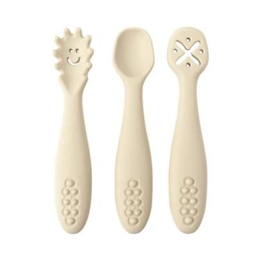 Imagem de Conjunto De Colher E Garfo De Silicone Para Bebês 3PCS Utensílios De A