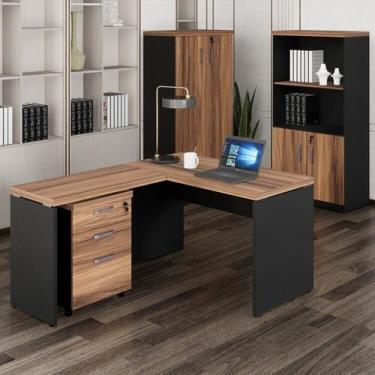 Imagem de Conjunto 4 Peças com Mesa para Escritório em L 150cmx150cm, Estante e 