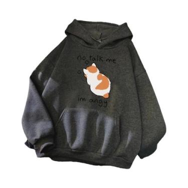 Imagem de Moletom Feminino Oversize Com Estampa De Gato Zangado, Estilo Hip Hop 