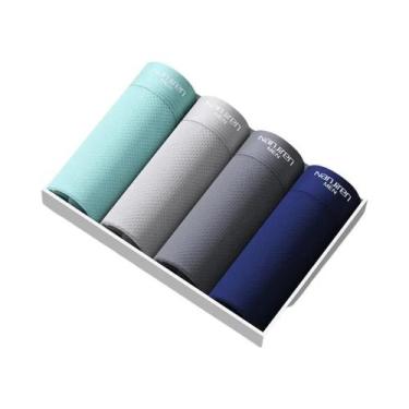 Imagem de Cuecas Boxer Masculinas plus Size Pretas De Seda Gelada, Kit Com 4 Peç