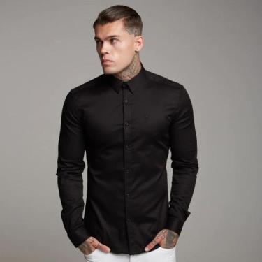 Imagem de Camisa Social Masculina Manga Longa Slim Fit - Volgue, Preto, G
