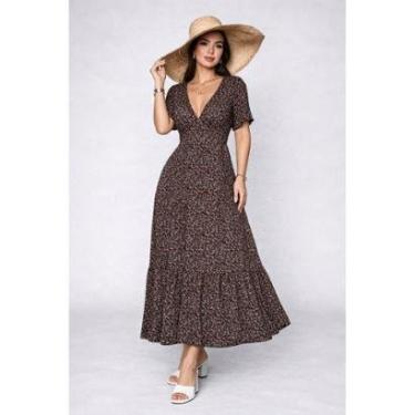 Imagem de Vestido Longo D Bell Outlet Fashion Gola V Estapado Preto-Feminino