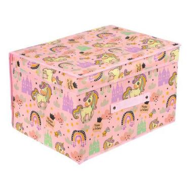 Imagem de Caixa Organizadora Cesto Dobrável Brinquedo Roupa Infantil - PGB, Rosa