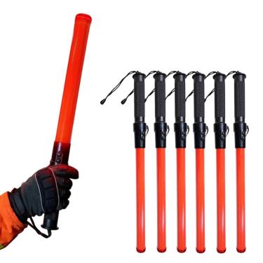 Imagem de Bastao Sinalizador Kit 6 Uni LED Viario Apito Pilha Transito Guarda Fiscal Obra Frentista Construçao Manobrista