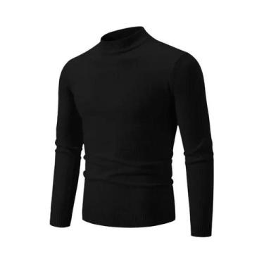 Imagem de Suéter Masculino Oversized De Gola Redonda Em Tricô, Quente, Cor Sólid