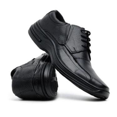 Imagem de Sapato Social Masculino em Couro Confortável Leve Ortopédico Preto Marrom Cadarço Amarrar-Masculino