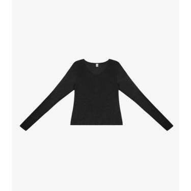 Imagem de Blusa Manga Longa Feminina Decote V Rovitex Preto, M, Preto
