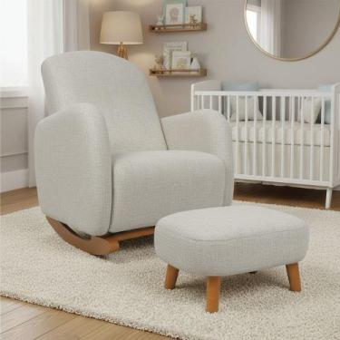 Imagem de Poltrona Amamentação Balanço Madeira e Puff Jhessy Linho D03 - D Rossi