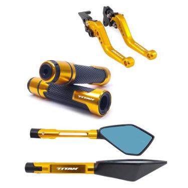 Imagem de Kit Manete Manopla Retrovisor Titan Fan 125 150 160 Freio á disco - No