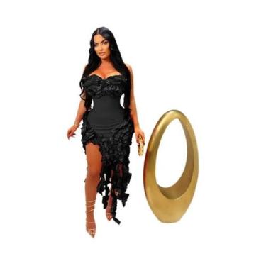 Imagem de Vestido Longo Elegante Sem Alças E Sem Mangas Com Franjas E Rendas Par