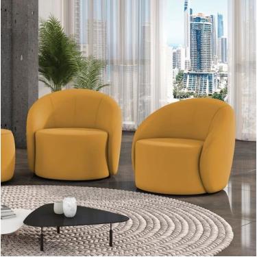 Imagem de Poltrona Decorativa Orgânica Kit 2 Lua Veludo Mostarda D03 - D Rossi