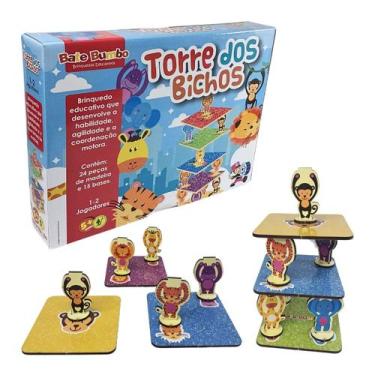 Imagem de Jogo Infantil de Equilíbrio Torre dos Bichos Brinquedos Educativos Mad