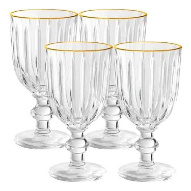 Imagem de Jogo com 4 Taças de Vidro Melina Premium para Água Borda Dourada 260ML Transparente Hauskraft