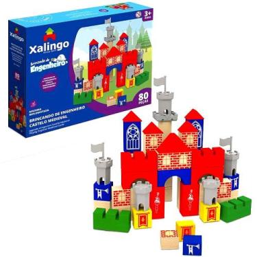 Imagem de Brinquedo de Bloco Educativo Montar Engenheiro Castelo 80Pçs - Xalingo