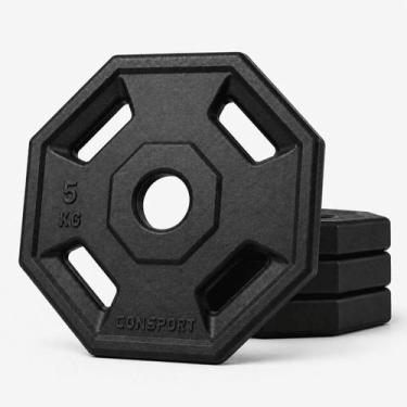 Imagem de 4 Anilhas 5kg Consport Revestida em ABS Peso Academia Treino Musculaçã