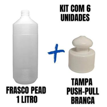 Imagem de Frasco Plástico PEAD Estriado 1L com Tampa Push-Pull - Kit com 6 Unida