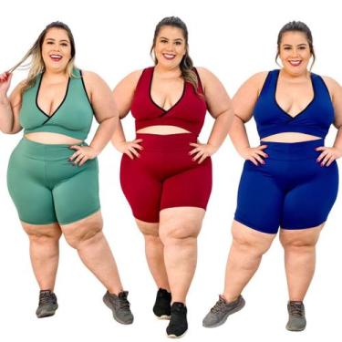Imagem de Kit de 3 Conjuntos Short e Top Plus Size Roupa de Academia - Maria Mal