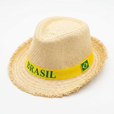 Imagem de Chapéu Malandrinho Palha Sintética Fita Brasil Bege - Senhor Preço