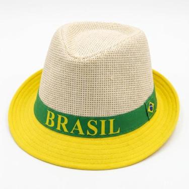 Imagem de Chapéu Malandrinho Palha Sintética Fita Brasil - Senhor Preço