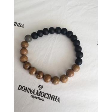 Imagem de Bracelete elástico em pedras ônix com aspecto amadeirado - Donna mocin