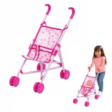 Imagem de Carrinho de boneca dobravel cadeirinha 4 rodinhas rosa - Art Brink