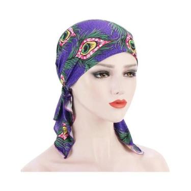 Imagem de Turbante Muçulmano Com Estampa Moderna, Lenço De Cabeça Com Cauda Long