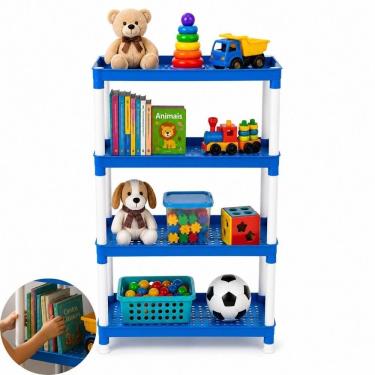 Imagem de Prateleira Organizadora Infantil 4 Andares Prateleiras Vazadas Azul Yeet 84CM