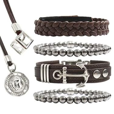 Imagem de Pulseiras Masculinas Kit C/4 ÂNCORA PREMIUM + 2 Colares Moeda Dadinho Premium (21cm)